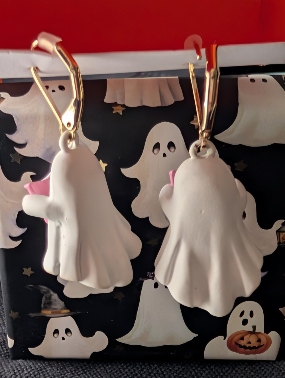 👻 Cute Ghost with Pink Book Charm Earrings 📖 - Picture 2 of 5